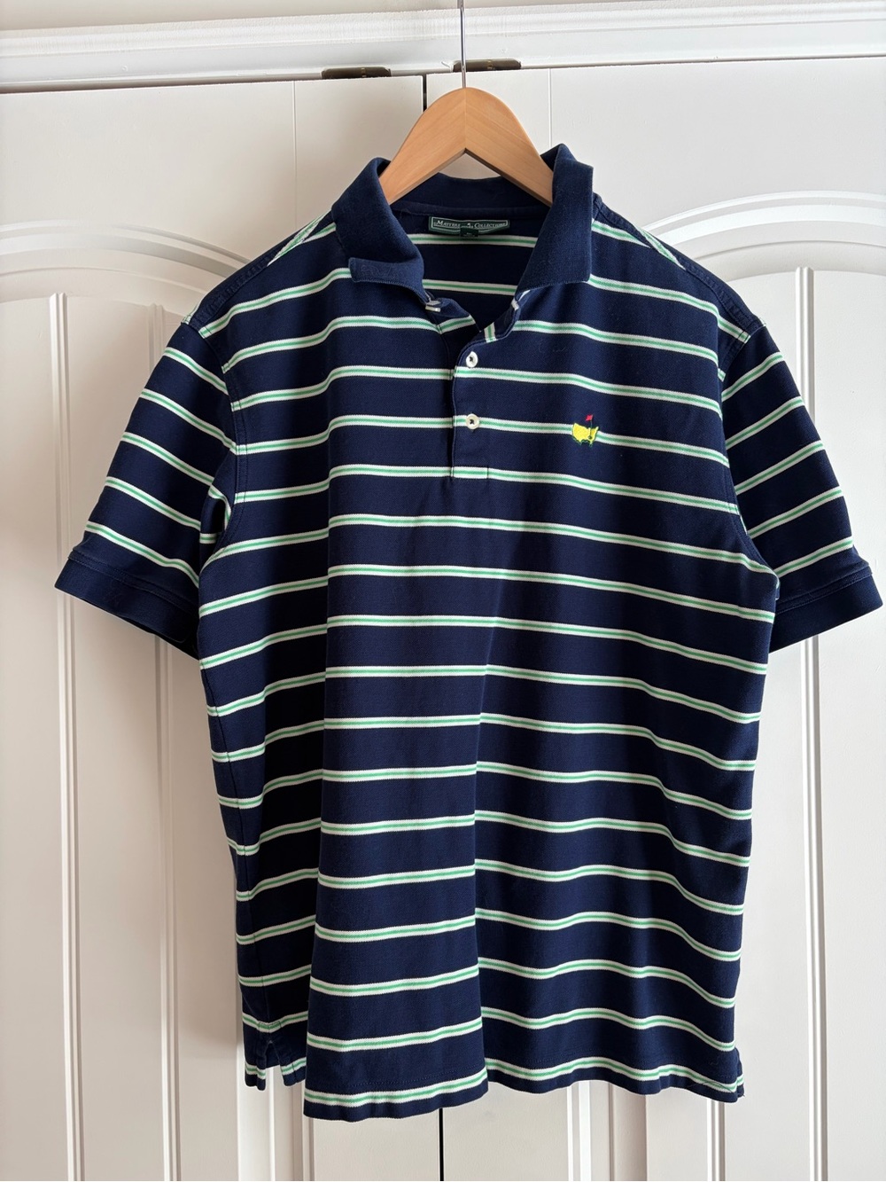 Masters Collection Men's Short Sleeve Blue Yellow Stripe Polo Size Large EUC
